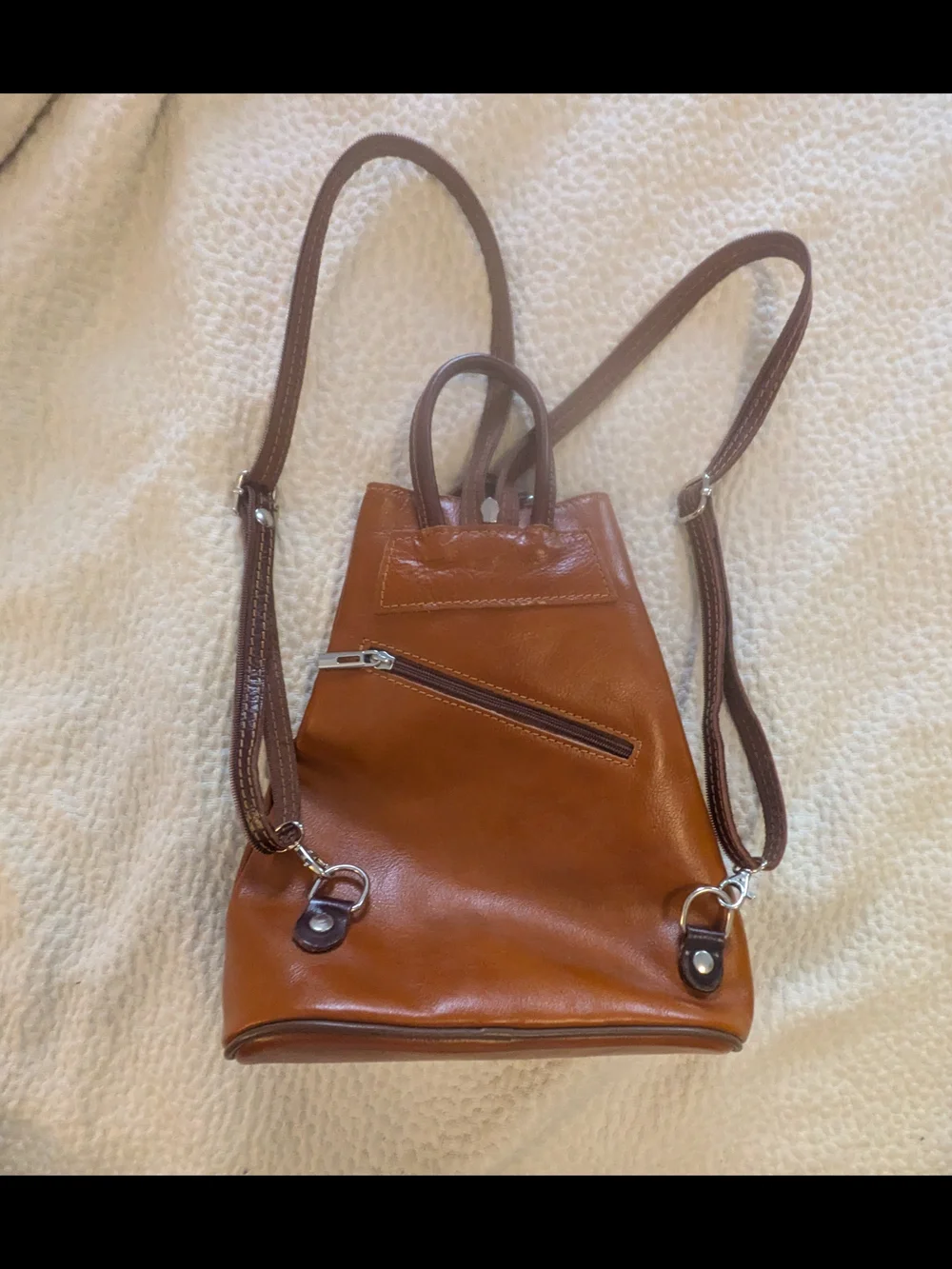 Brown Leather Flap Backpack Bag